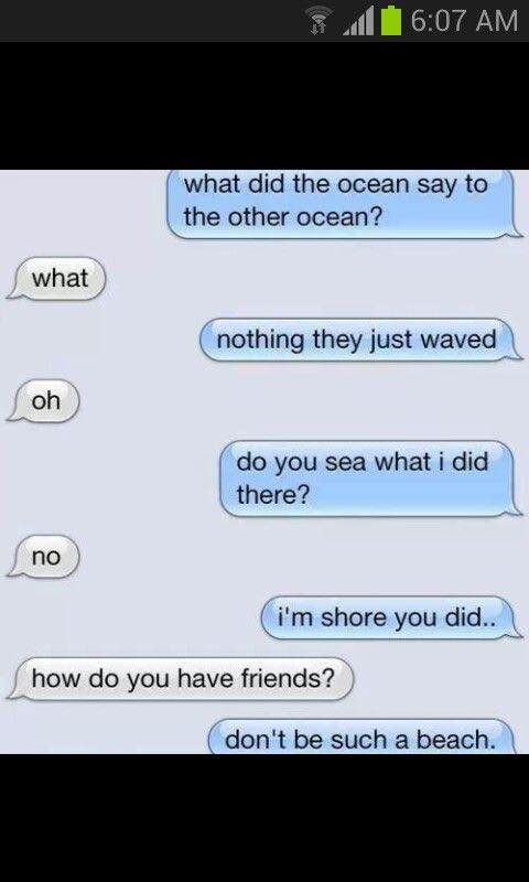 what did the ocean say to the other ocean, nothing they just waved, do you sea what i did there?, i'm shore you did, how do you have friends?, don't be such a beach