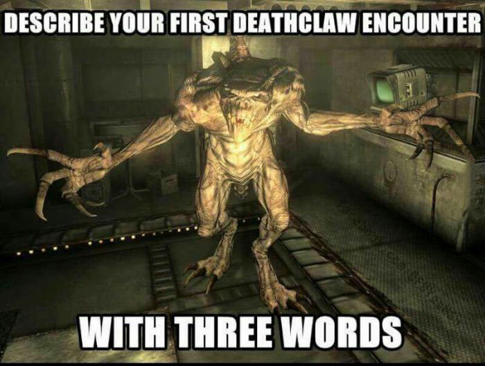 describe your first deathblow encounter with three words, fallout shelter, meme