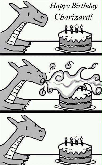 happy birthday charizard!, pokemon charizard can't blow out his candles, comic