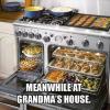 meanwhile at grandma's house, double oven with tons of food