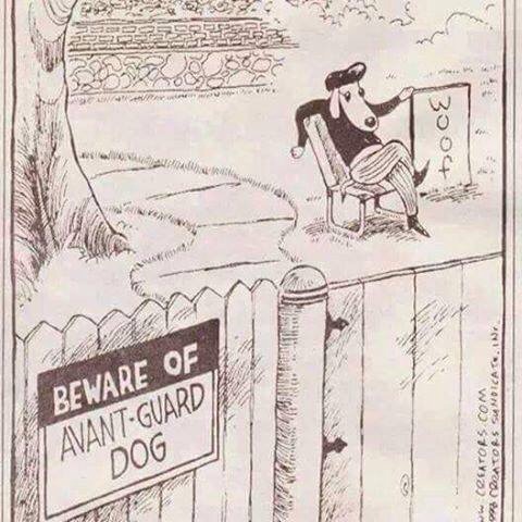 beware of avant guard dog, woof