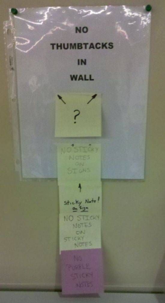 no thumb tacks in wall, fail notes