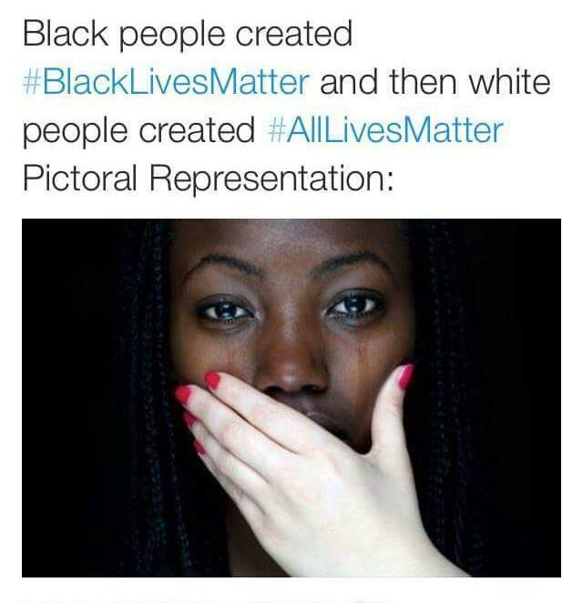 black people created #blacklivesmatter and then white people created #alllivesmatter, pictorial representation, white hand covering black mouth, nsfw