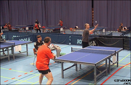 unlikely ping pong point, massive back spin