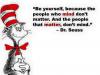 be yourself because the people who mind don't matter, and the people that matter don't mind, dr seuss