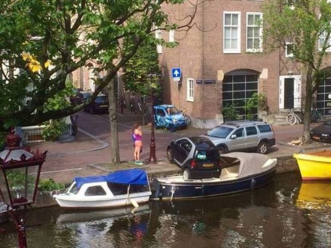 car backed onto a boat, fail