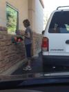 woman doesn't understand the concept of a drive through