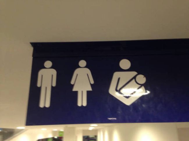 men's room, women's room and what in god's name is that guy doing?