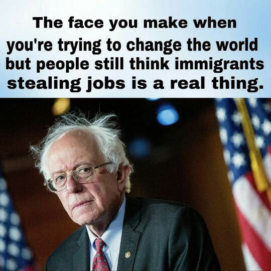 the face you make when you're trying to change the world but people still think immigrants stealing jobs is a real thing