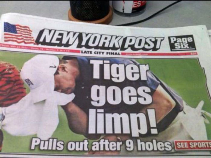 tiger goes limp, pulls out after 9 holes
