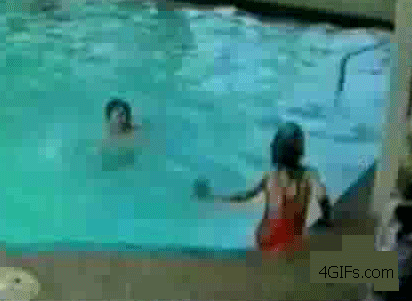 little boy steps into pool, fail