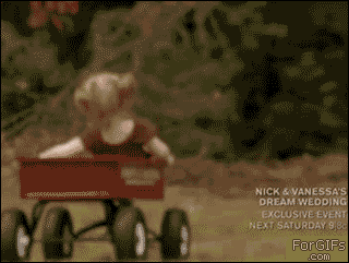 little girl in wagon goes down a hill into the woods, parenting fail