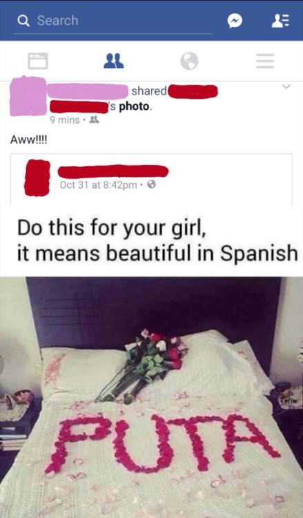 do this for your girl, it means beautiful in spanish, puta in roses on bed