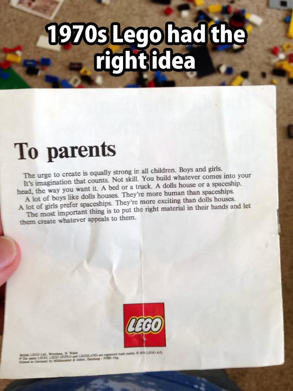 1970s lego had the right idea, a letter to parents, let your child create