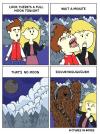 look there's a full moon tonight, wait a minute, that's no moon, kid turns into chewbacca instead of wolf, death star, comic