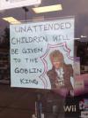 unattended children will be given to the goblin king, david bowie