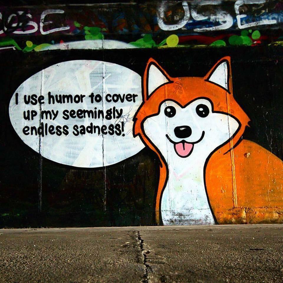 i use humour to cover up my seemingly endless sadness, happy fox graffiti