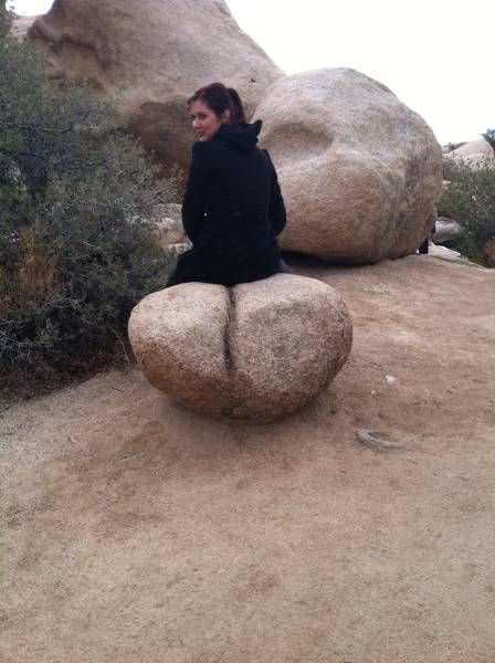 when you have buns of stone instead of buns of steel, girl sitting on a rock with a crack