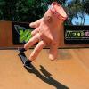 giant hand skateboarding on a quarter pipe, wtf
