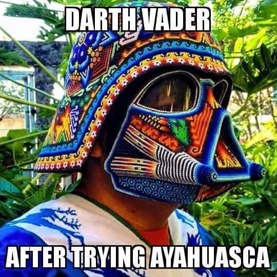 darth vader after trying ayahuasca, psychedelic star wars helmet
