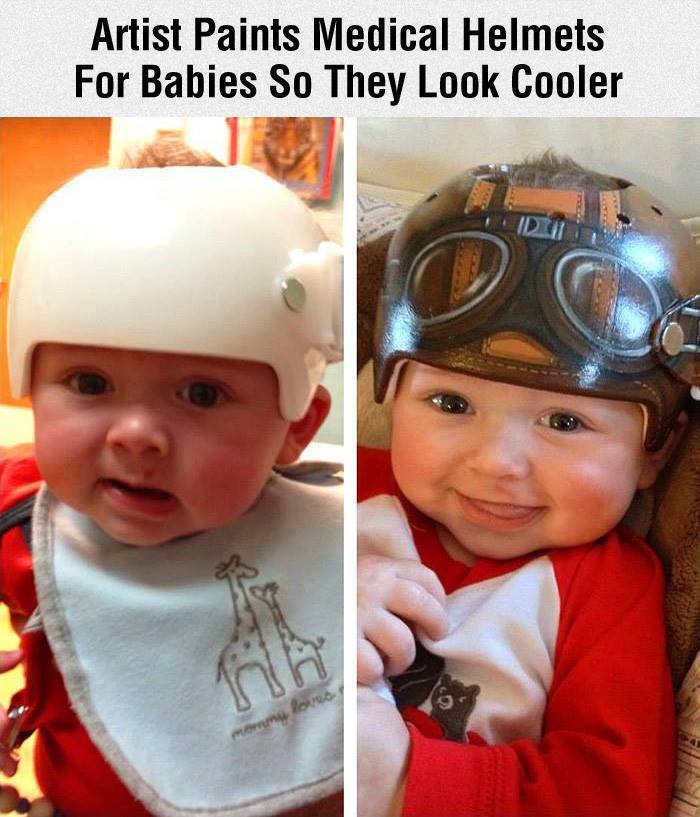 artist paints medical helmets for babies so they look cooler