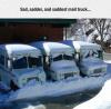 sad sadder and saddest mail truck, snow makes these trucks unhappy
