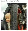 when the rubber breaks, doll face in split tire