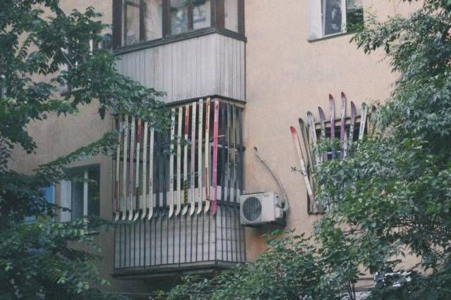 when you have a lot of extra skiis lying around and you want to create some balcony shade