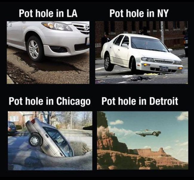 pot hole in la, pot hole in ny, pot hole in chicago, pot hole in detroit