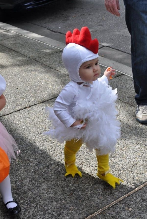 baby wearing a chicken costume, cute