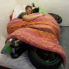 cuddling with your favourite one, motorcycle in bed