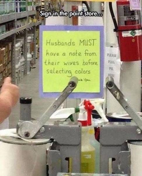 husbands must have a note from their wives before selecting colors