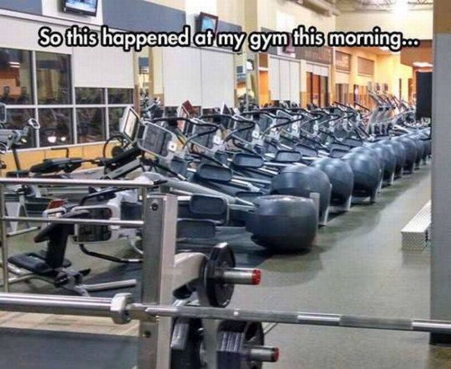 so this happened at my gym this morning, elliptical domino effect