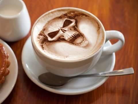 horned skull latte art