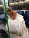 i wonder how her night went, crying woman in wedding dress on subway