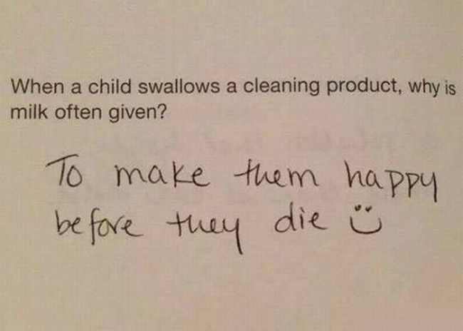 when a child swallows a cleaning product, why is milk often given?, to make them happy before their die