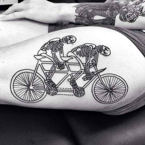 double skeleton bicycle tattoo