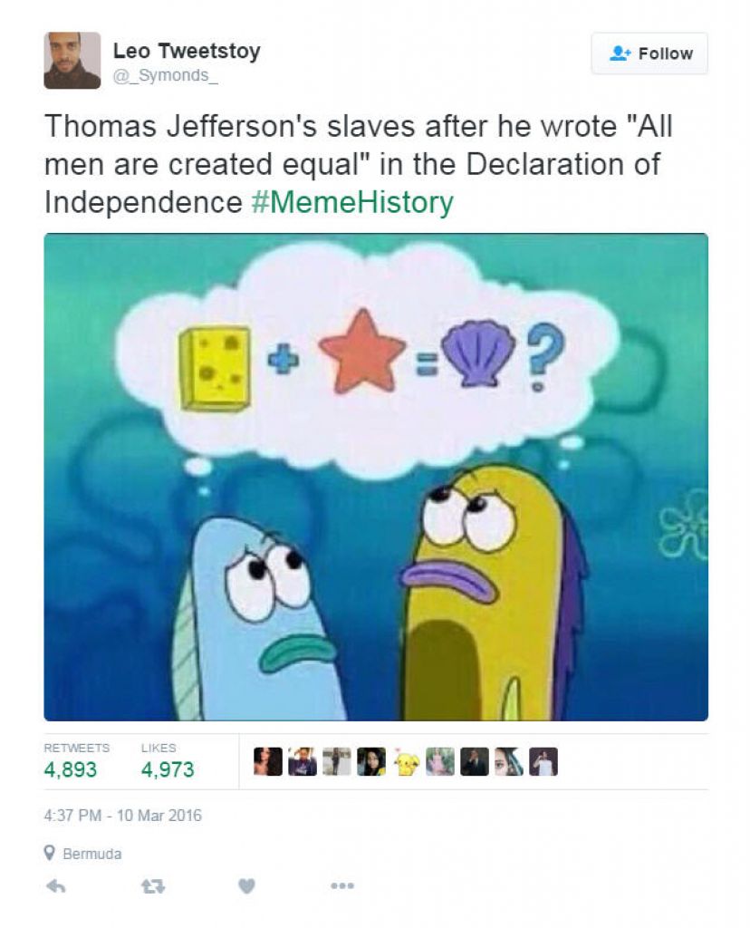 thomas jefferson's slaves after he wrote all men are created equal in the declaration of independence, memehistory, wtf