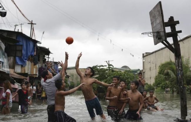playing basketball in a flood