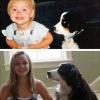 then and now of girl and her dog