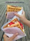 belgian ice cream sandwiches, whipped cream strawberries in waffle