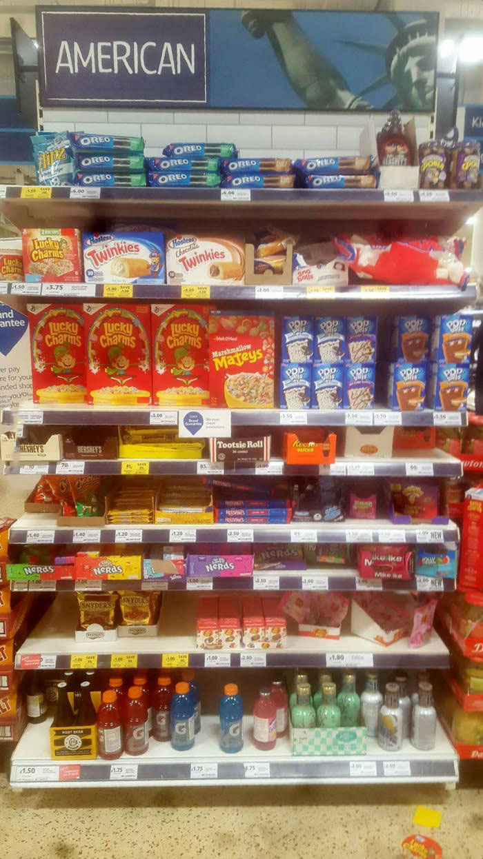 the american section at this convenience store in a european tourist town