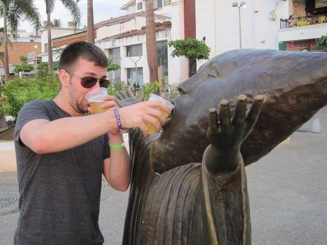 drinking a cold one with a cold one, statue hacked irl