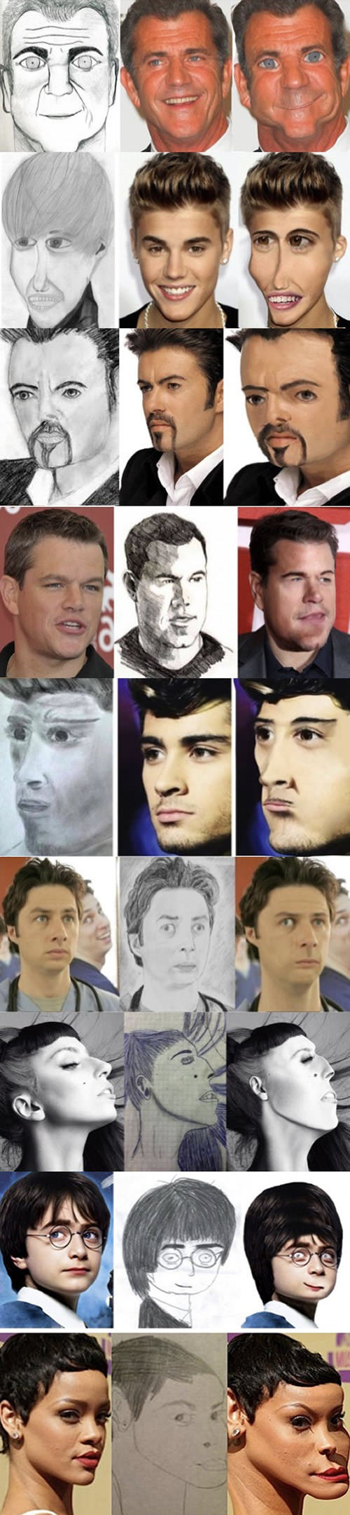 there is art and then there is this, celebrity faces warped to look like fan art