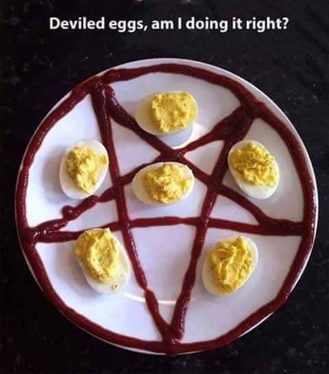 deviled eggs am i doing it right?, deviled eggs in a pentagram