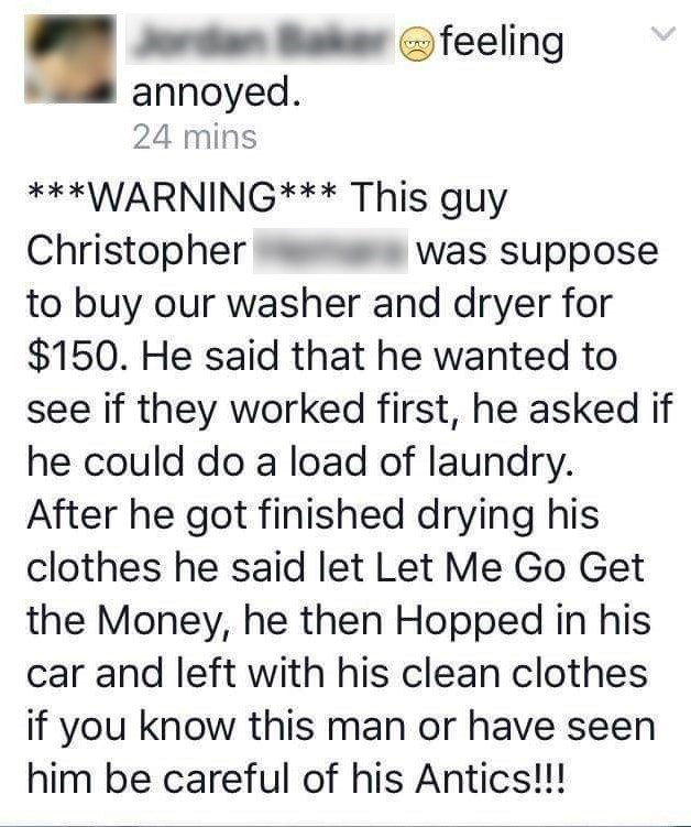 guy pretends to be interested in buying washer and dryer but just does his laundry