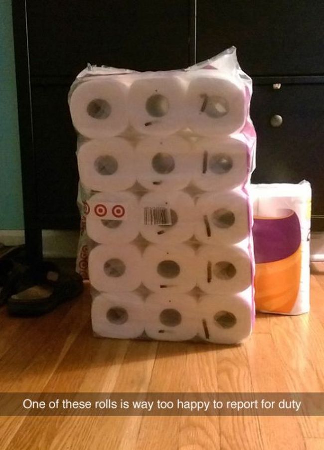 one of these rolls is way too happy to report to duty, happy roll face from target