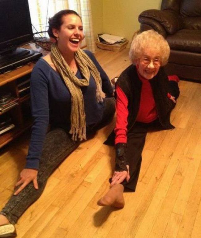 flexible relatives, grandma doing the splits