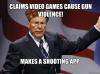 claims video games cause gun violence, makes shooting app, scumbag nra, meme