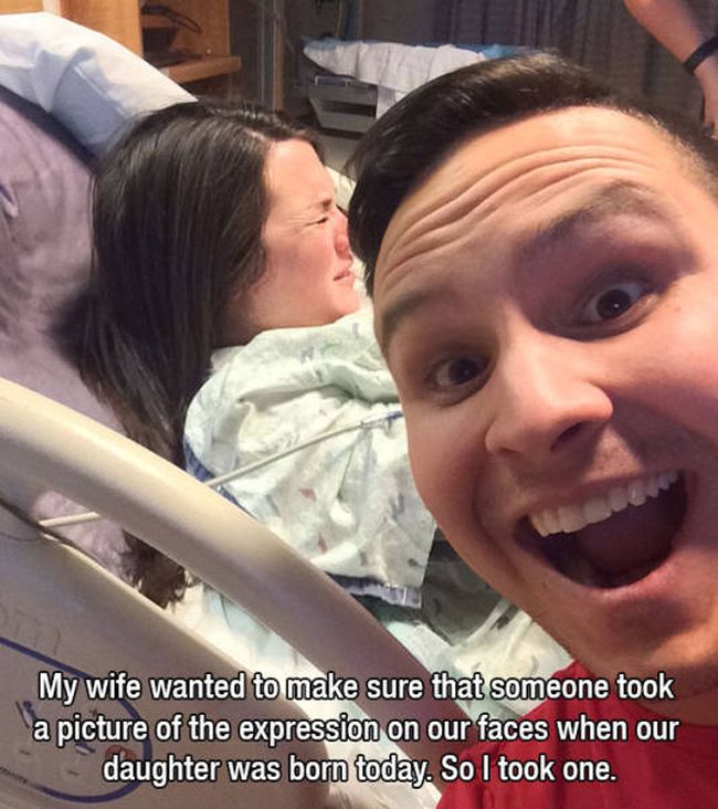my wife wanted to make sure that someone took a picture of the expression on our faces when our daughter was born today, so i took one